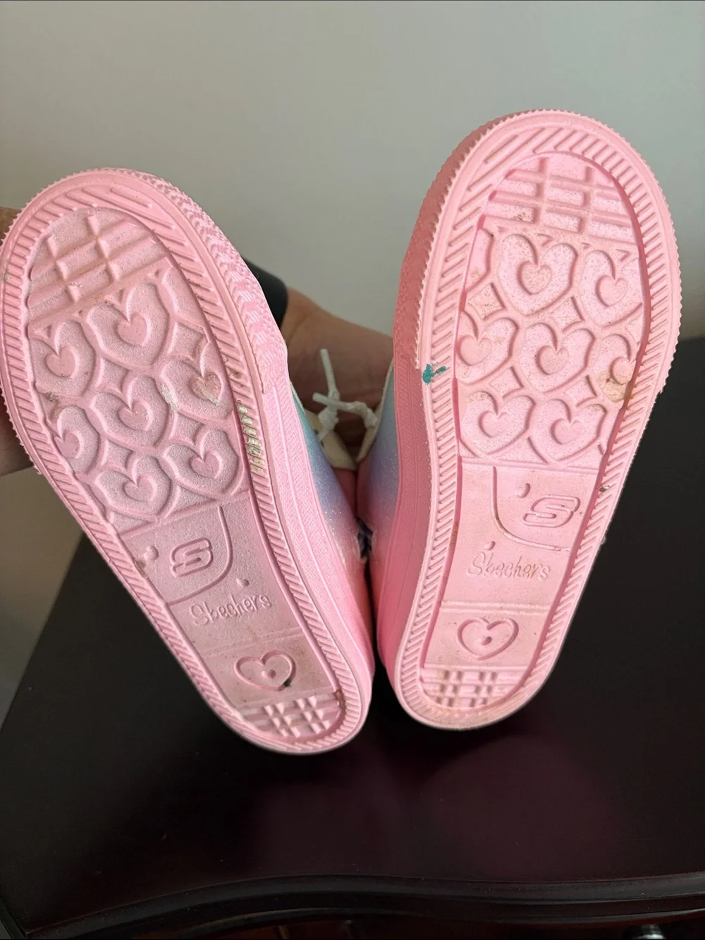 Skechers Twinkle Toes Kids Glitter Heart High-Top Sneakers in Pink and Pastel